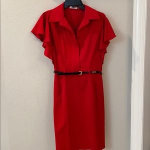 Red Calvin Klein Flutter Sleeve Dress